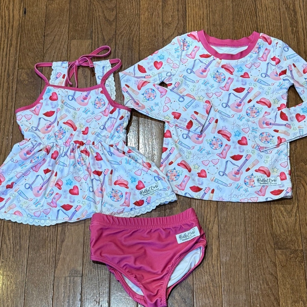 Taylor Swift Lover Swimsuit Set Girls 5T Bella & Omi Tankini Rash Guard 3 Piece